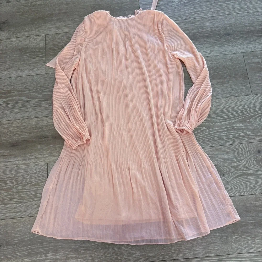 DKNY Womens Pink Tie Neck Long Sleeve Classic Look Pleated Swing Dress Size 12 - Picture 11 of 14